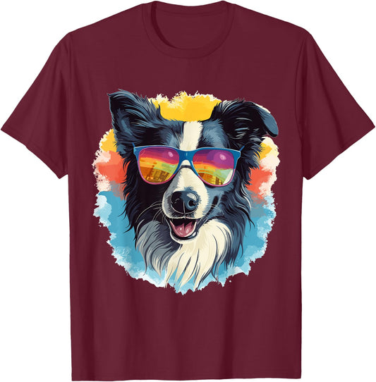 Border Collie Dog - Cute Graphic with Sunglasses Men Women Kids T-Shirt - T-Shirt | Maroon