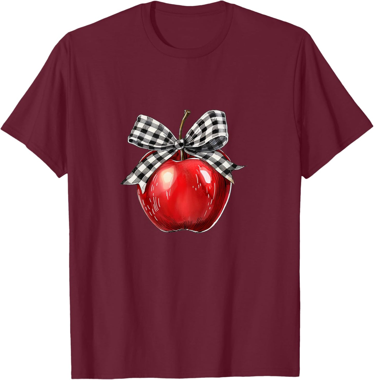 Teacher Apple Coquette Bow T-Shirt - T-Shirt | Maroon