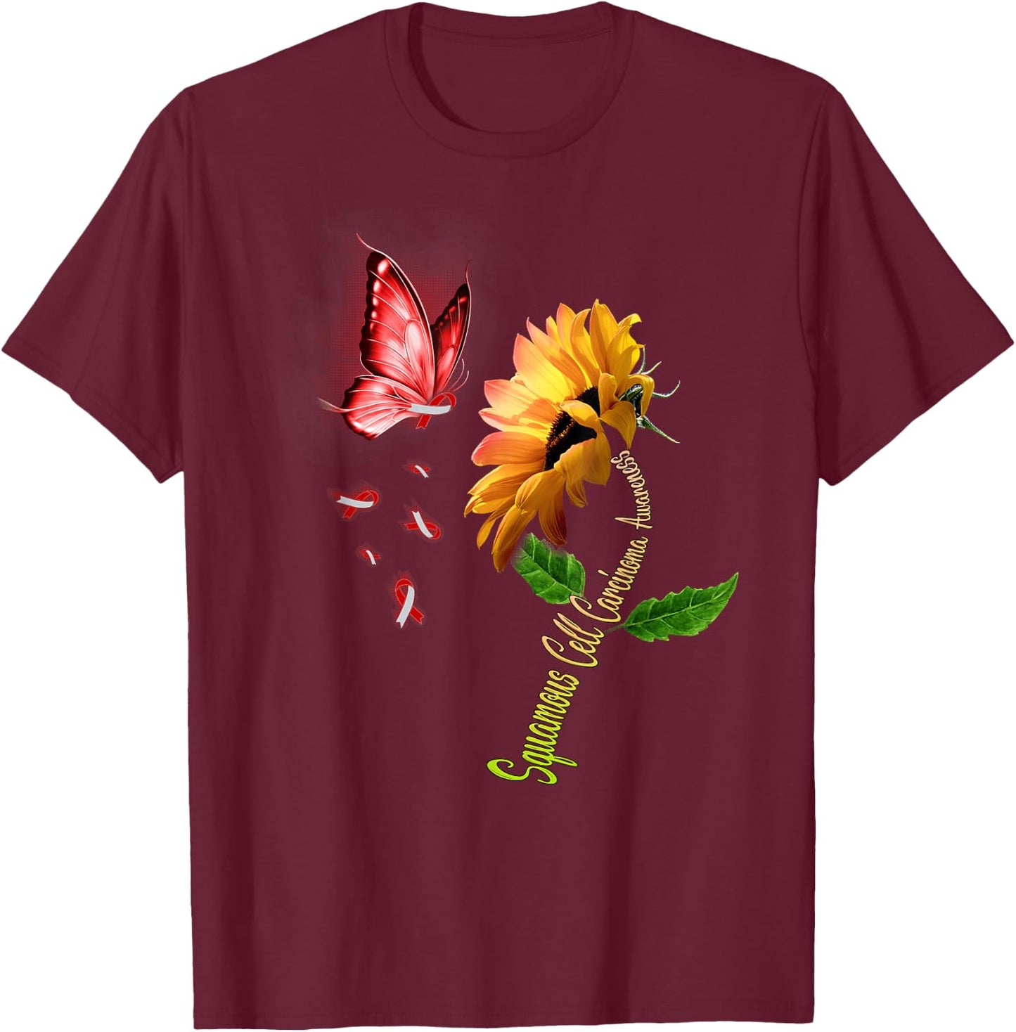 Butterfly Sunflower Squamous Cell Carcinoma Awareness T-Shirt - T-Shirt | Maroon