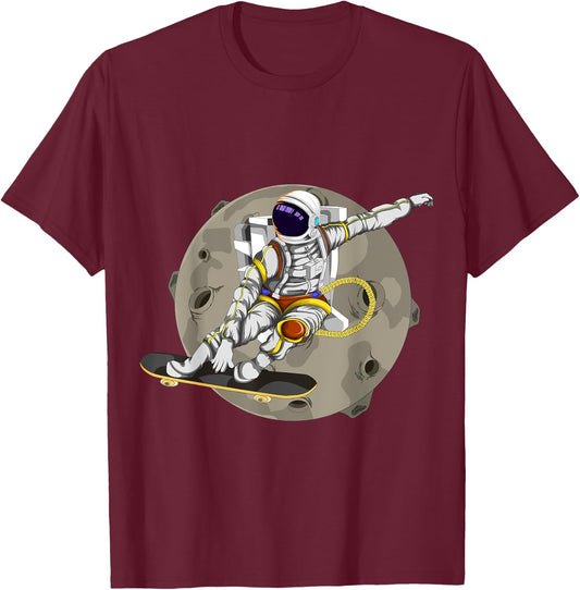 Planets Skateboard Men Boys Kids Astronaut T-Shirt - T-Shirt | Maroon