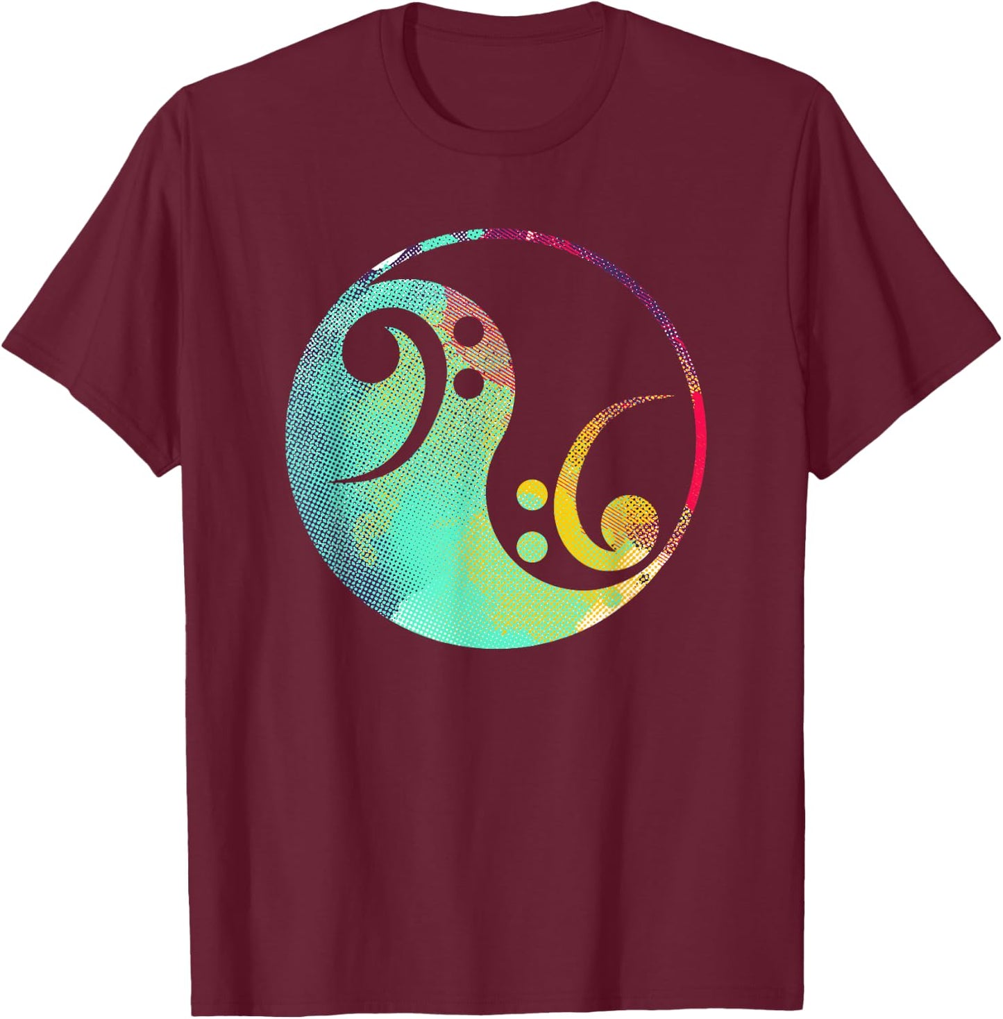 Retro Bass Clef Yin and Yang Bass Guitar Player Guitarist T-Shirt - T-Shirt | Maroon