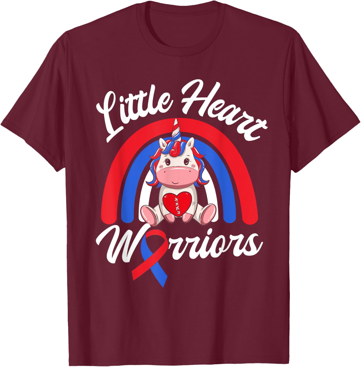 Kids CHD Awareness - Little Heart Warrior Magical Unicorn T-Shirt - T-Shirt | Maroon