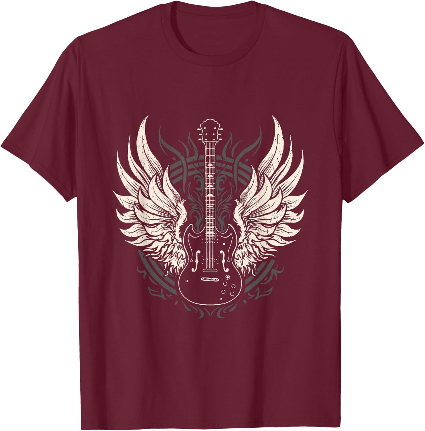 Edgy Winged Electric Guitar Music Festival Concert Goers T-Shirt - T-Shirt | Maroon