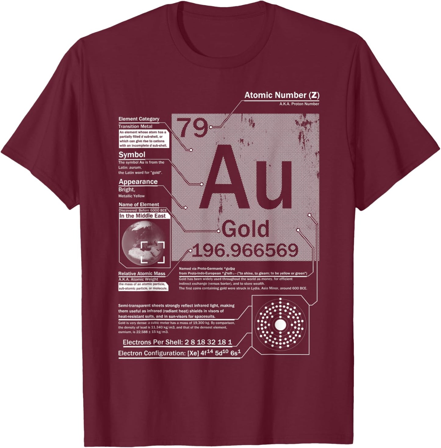 Gold (Au) Element | Atomic Number 79 Science Chemistry T-Shirt - T-Shirt | Maroon