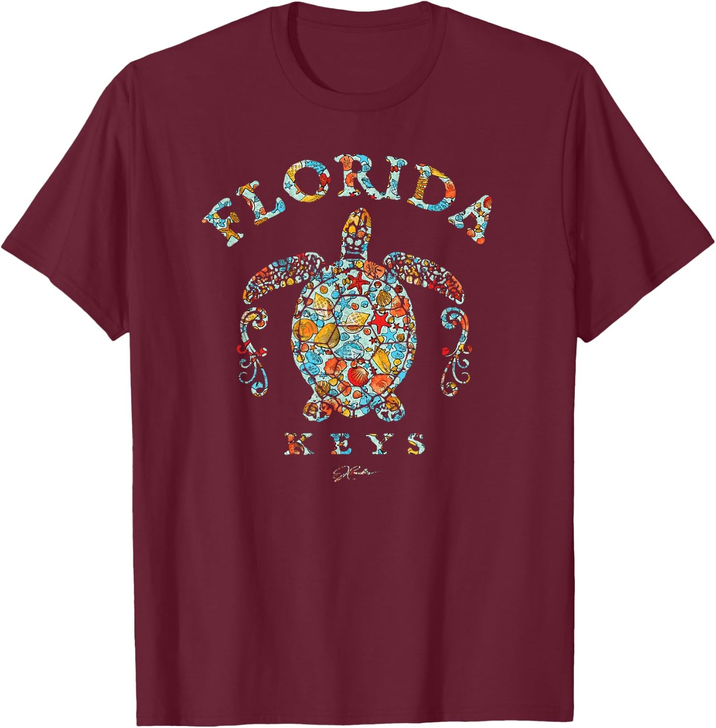 JCombs: Florida Keys, Sea Turtle with Seashells, Beach Women Kids T-Shirt - T-Shirt | Maroon
