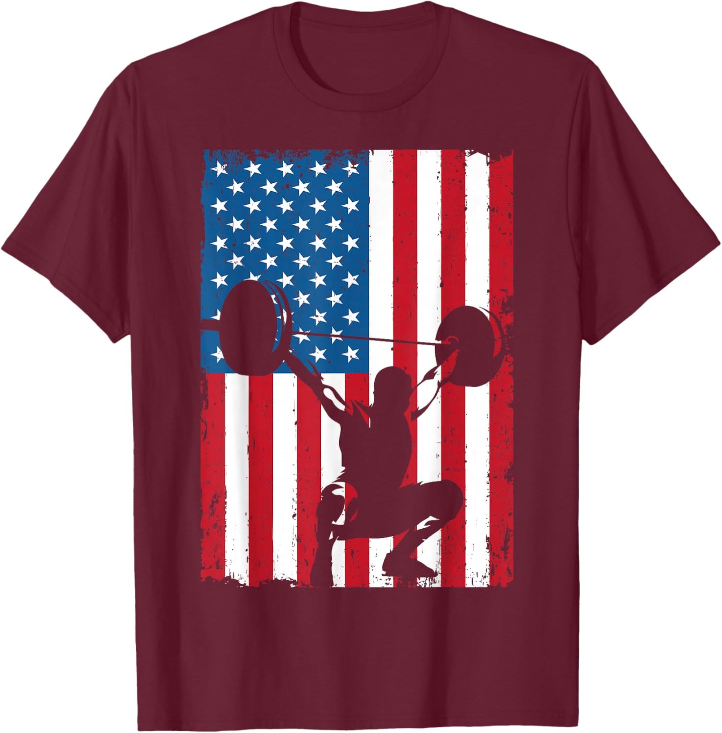 USA American Flag Weightlifting Vintage Sports T-Shirt - T-Shirt | Maroon