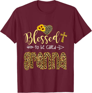 Blessed to be Called Granna Leopard Sunflowers Grandma Women T-Shirt - T-Shirt | Maroon