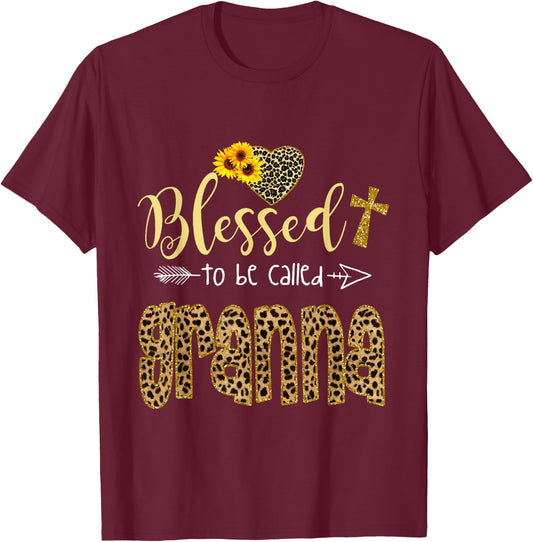 Blessed to be Called Granna Leopard Sunflowers Grandma Women T-Shirt - T-Shirt | Maroon