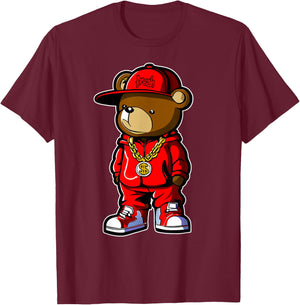 Cute Hip Hop Teddy Bear 90 Hip hop Clothing Graffiti T-Shirt - T-Shirt | Maroon