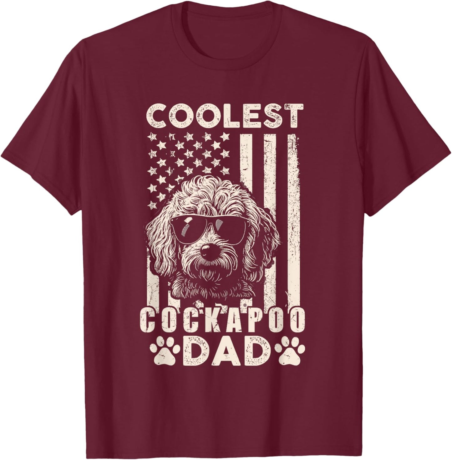 Coolest Cockapoo Dad Vintage American Flag Funny Fathers Day T-Shirt - T-Shirt | Maroon