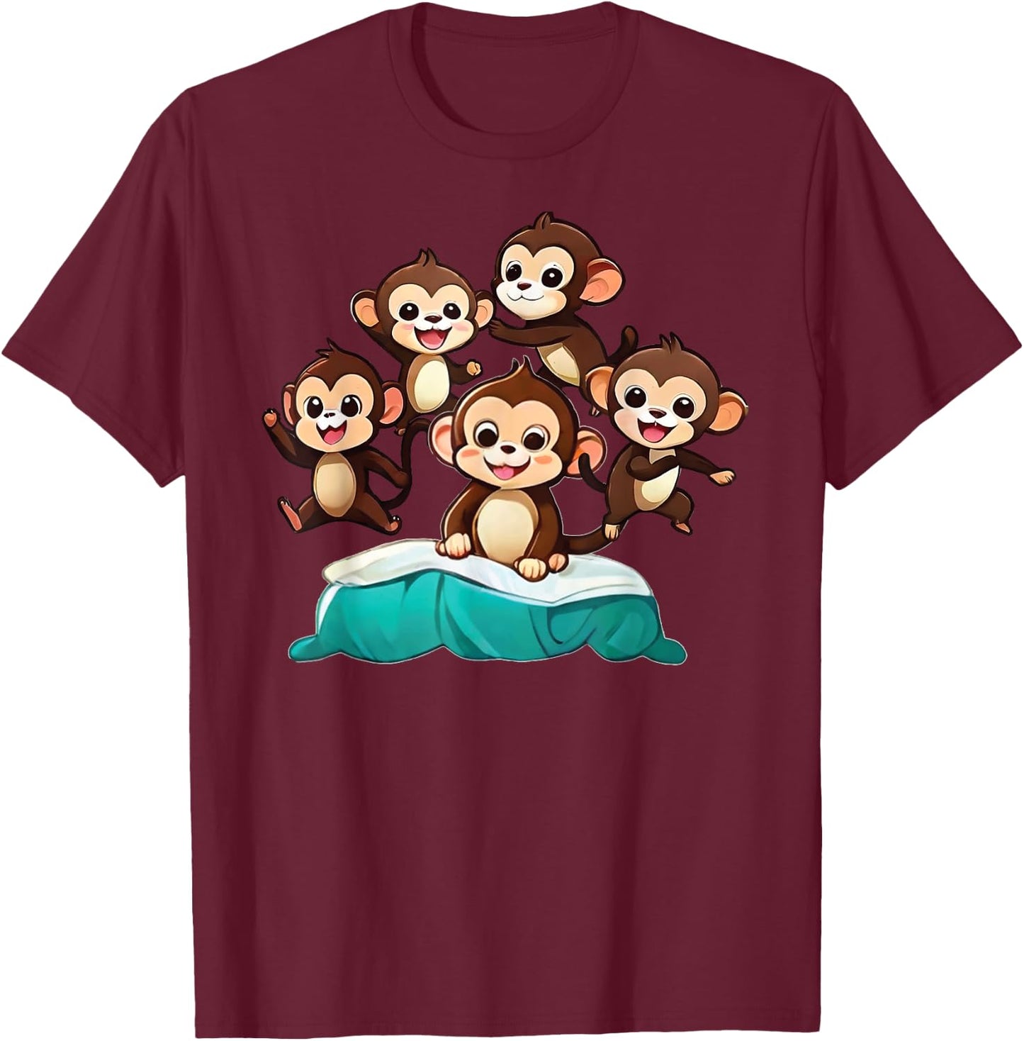 Cool Five Little Monkeys Jumping on The Bed for kids T-Shirt - T-Shirt | Maroon
