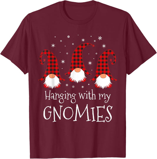 Hanging With My Gnomies Plaid Garden Christmas Gnome T-Shirt - T-Shirt | Maroon