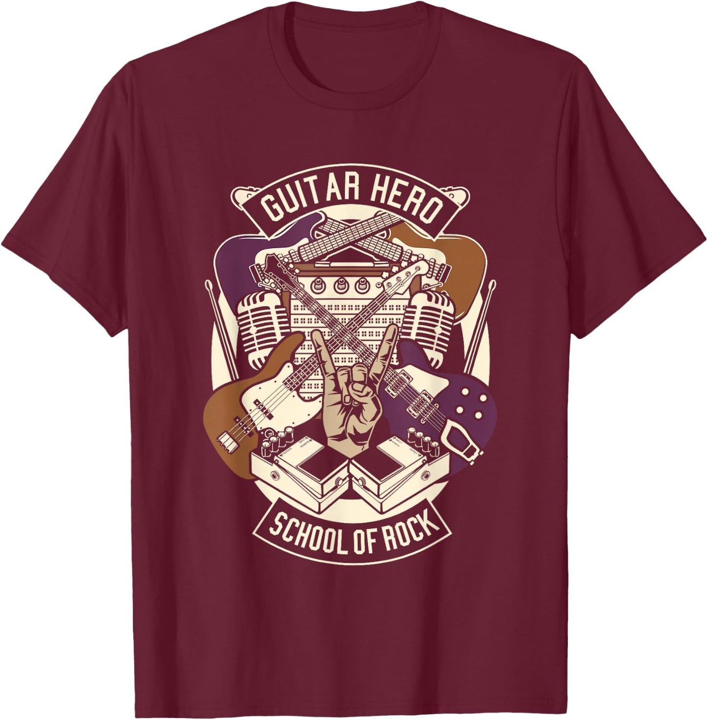 Guitar Heroes Schools Of Rock Guitar Lover Guitarist Guitar T-Shirt - T-Shirt | Maroon