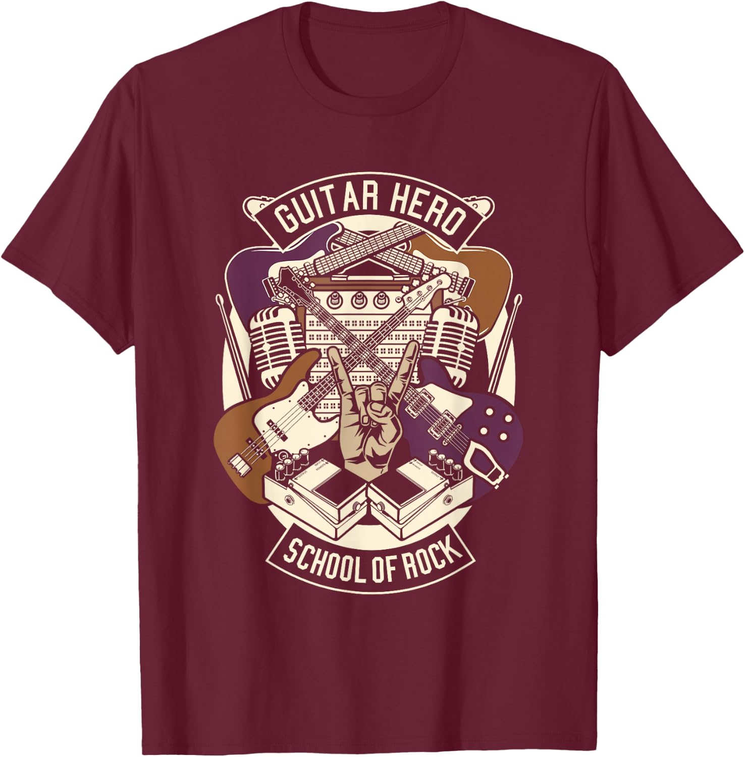 Guitar Heroes Schools Of Rock Guitar Lover Guitarist Guitar T-Shirt - T-Shirt | Maroon