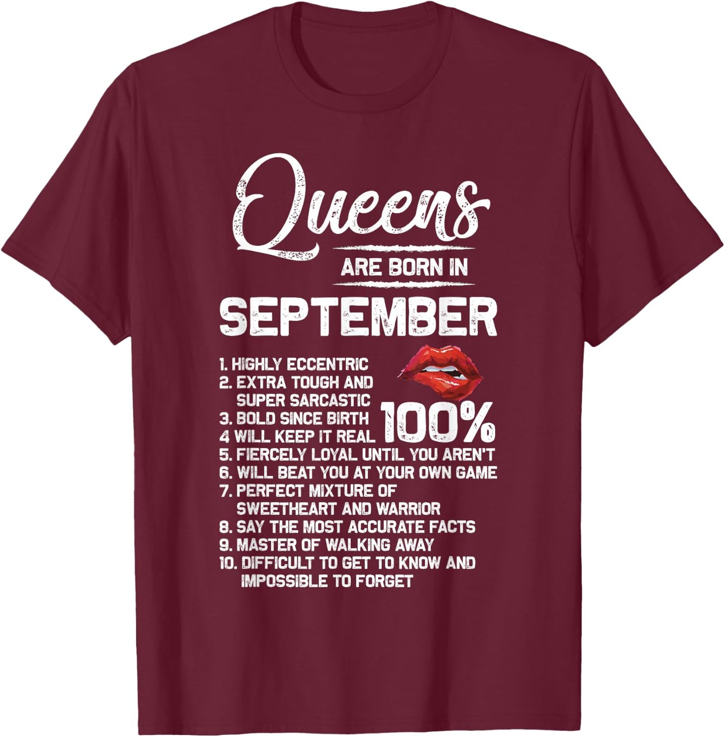 Queens Are Born in September Birthday Gifts T-Shirt - T-Shirt | Maroon