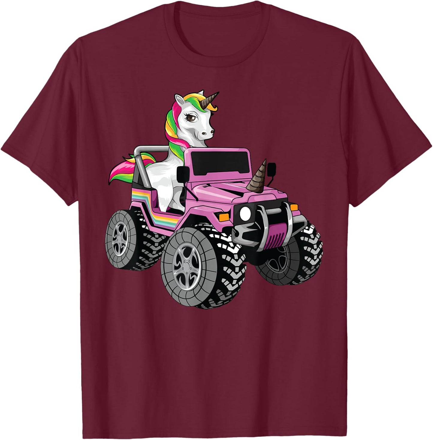 Funny Unicorn Monster Truck Gift Girls Cool Pink Party T-Shirt - T-Shirt | Maroon