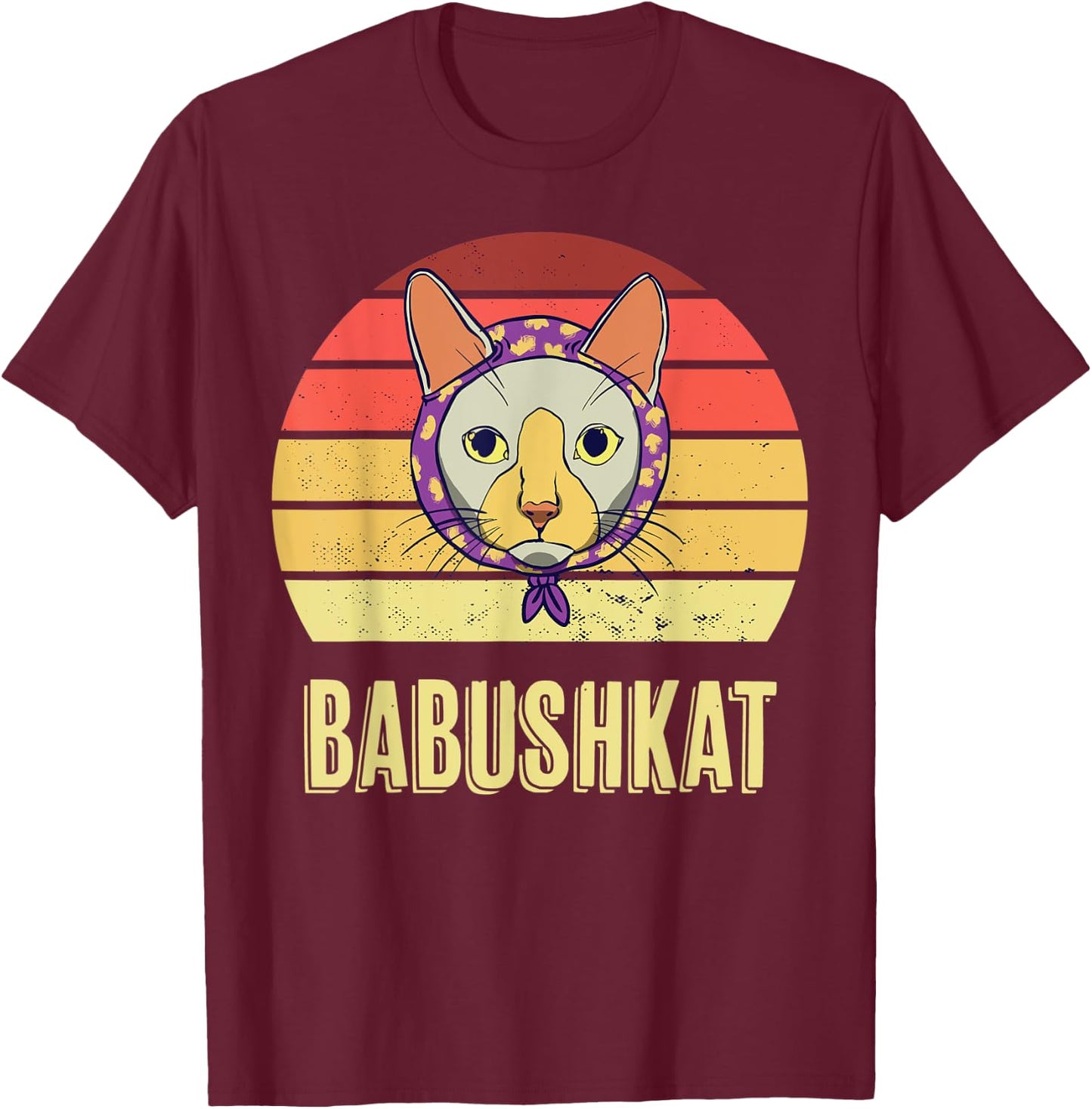 Vintage Babushkat Funny Babushka Head Scarf Cat Lover T-Shirt - T-Shirt | Maroon