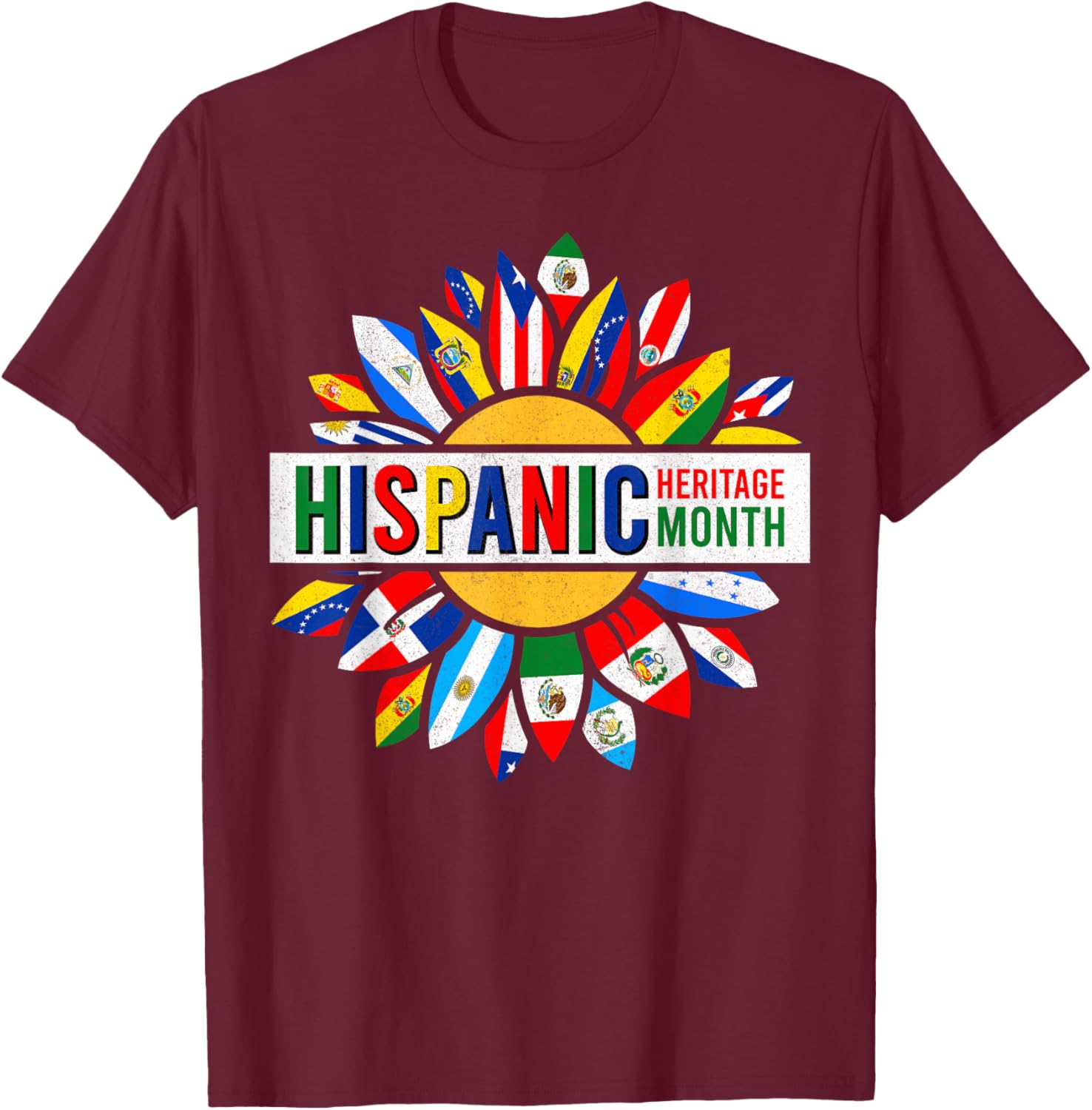 Hispanic Heritage Month Latino Countries Flags T-Shirt - T-Shirt | Maroon
