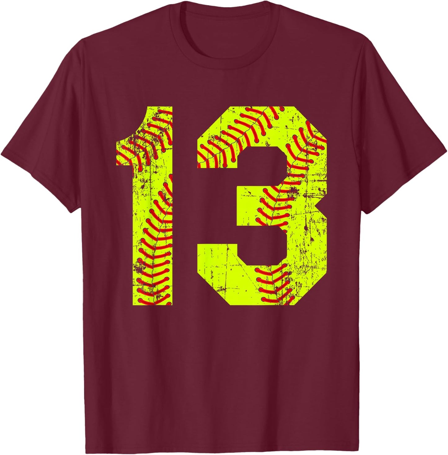 Vintage Softball 13 Jersey Number T-Shirt - T-Shirt | Maroon