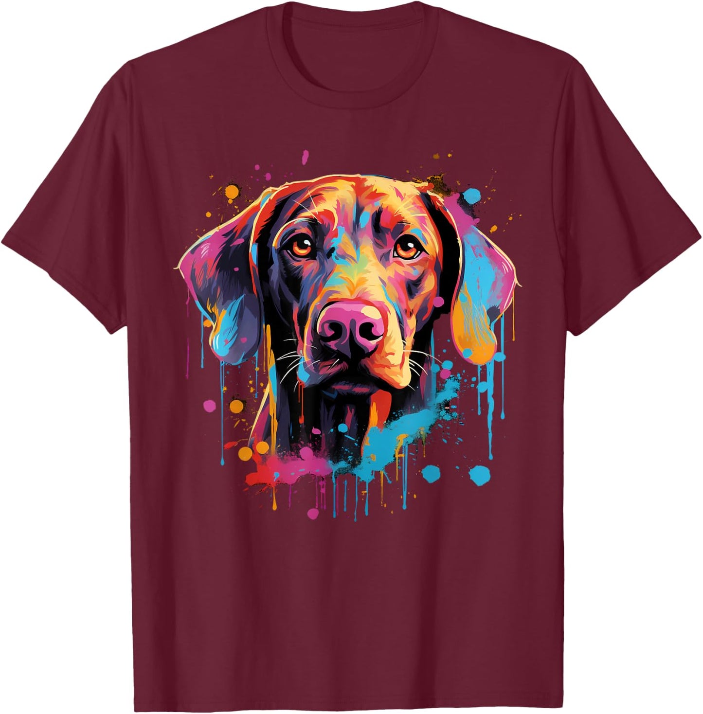 Colorful Vizsla Dog Men Women Kids T-Shirt - T-Shirt | Maroon
