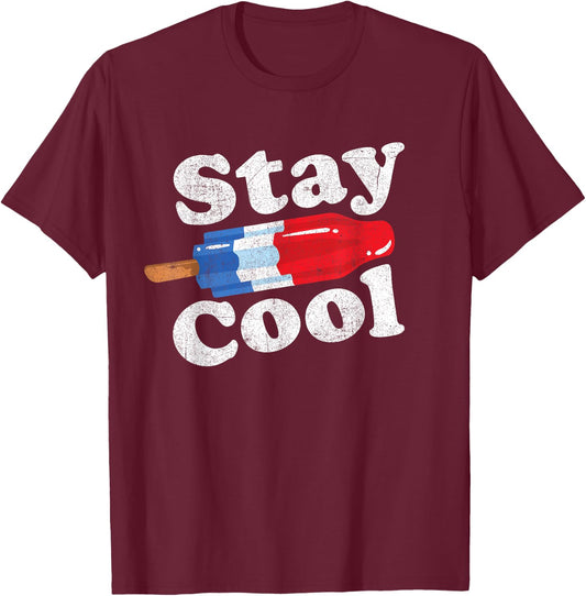 Summer Popsicle Stay Cool Funny Bomb Retro 80s Pop Gift T-Shirt - T-Shirt | Maroon