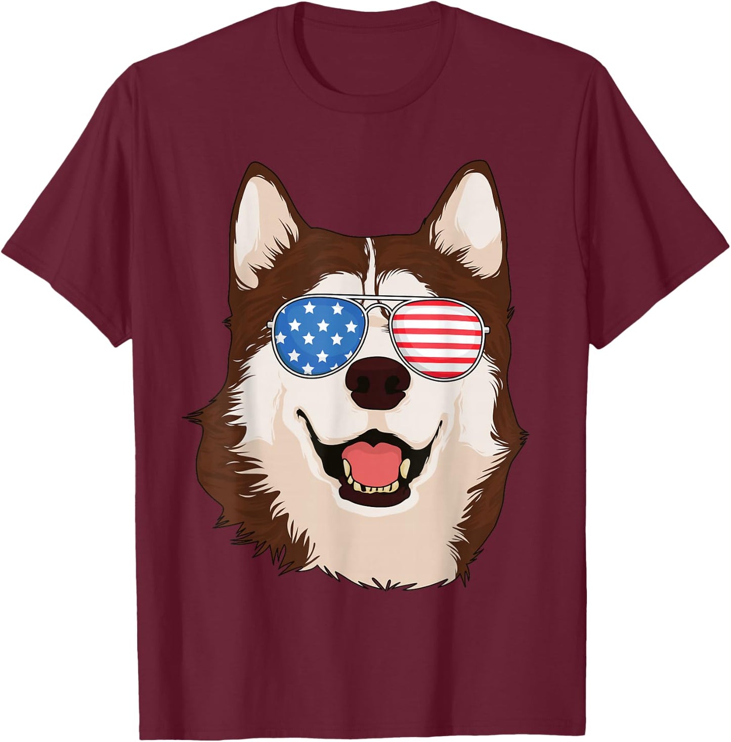 Siberian Husky 4th of July Shirt American Flag Husky Lover T-Shirt - T-Shirt | Maroon