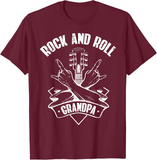 Rock n Roll Grandpa Vintage Guitar Player T-Shirt - T-Shirt | Maroon