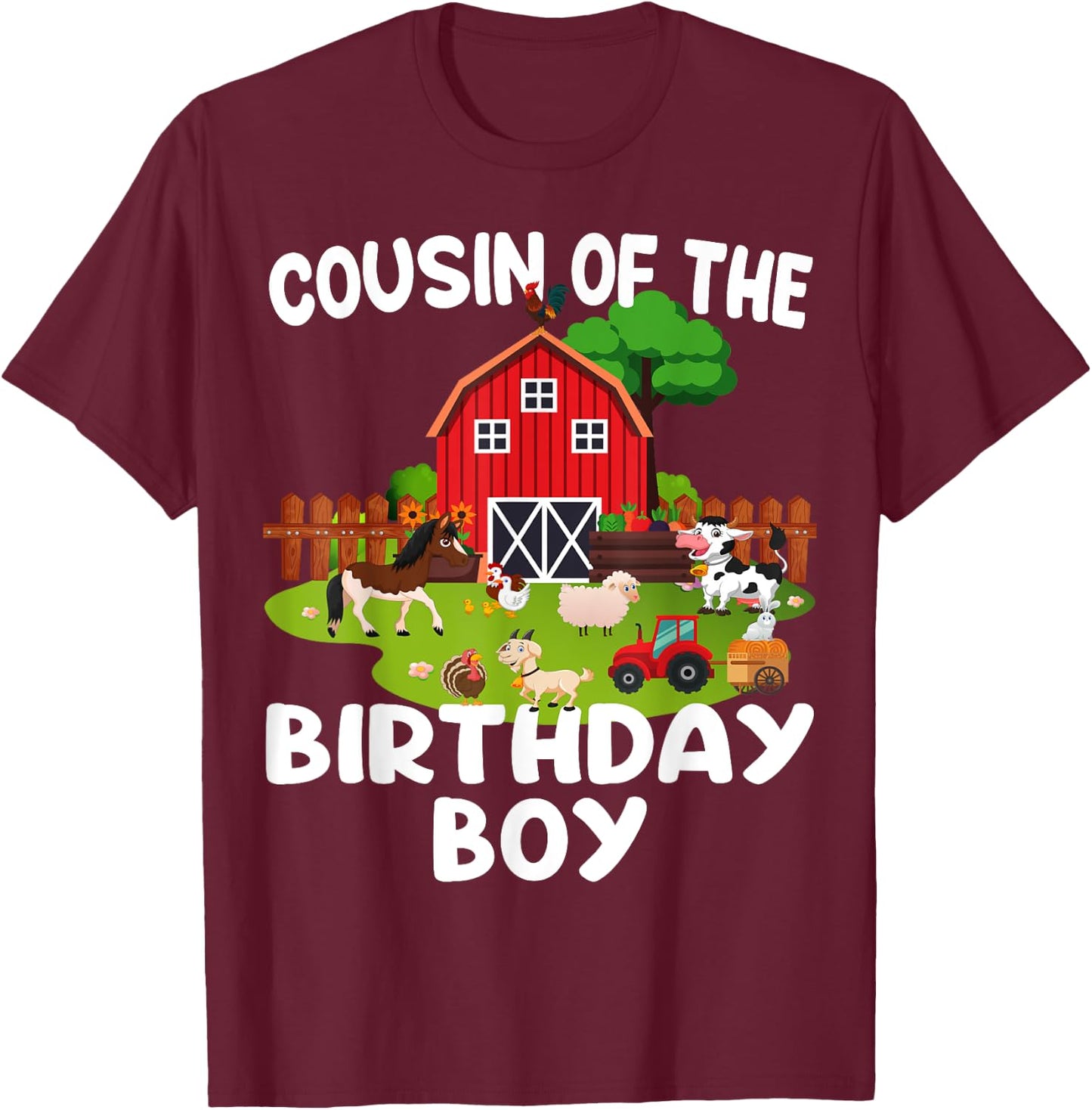 Barnyard Birthday Farm Animals Cousin Birthday Boy T-Shirt - T-Shirt | Maroon