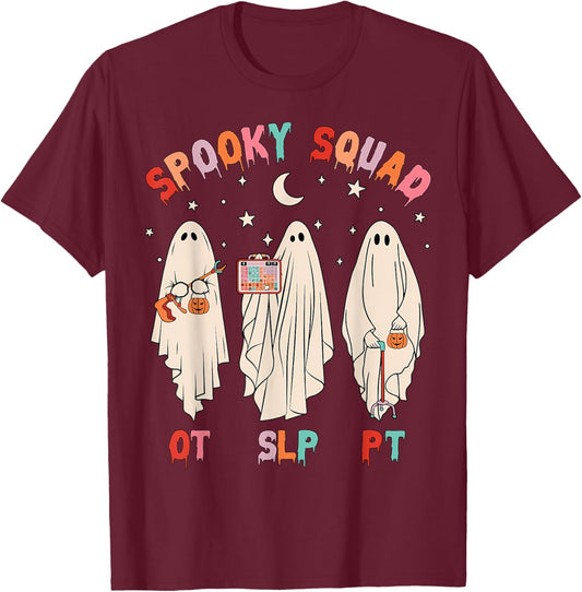 Spooky Squad SLP OT PT Ghost Occupational Therapy T-Shirt - T-Shirt | Maroon