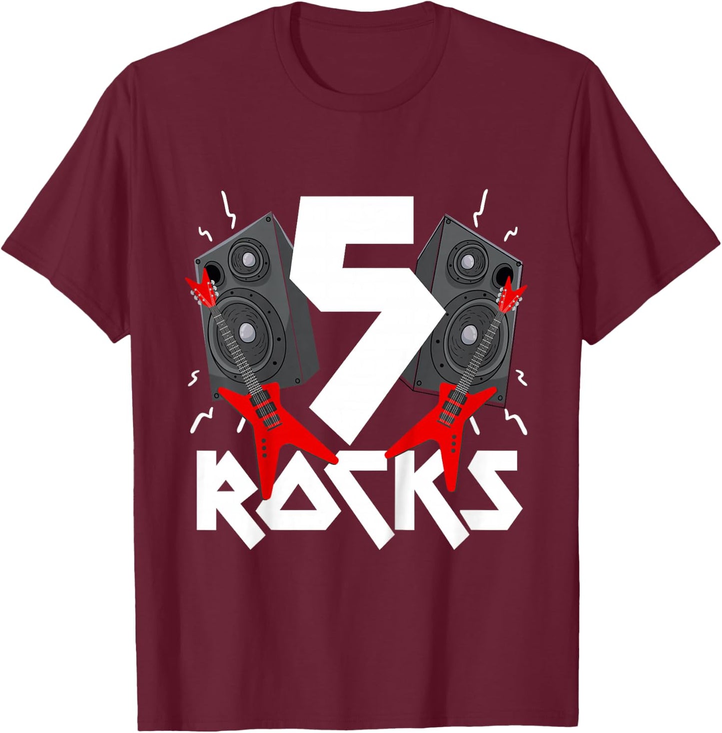 5 Rocks Birthday Party 5 Year Old Rock N Roll Star 5th Gift T-Shirt - T-Shirt | Maroon