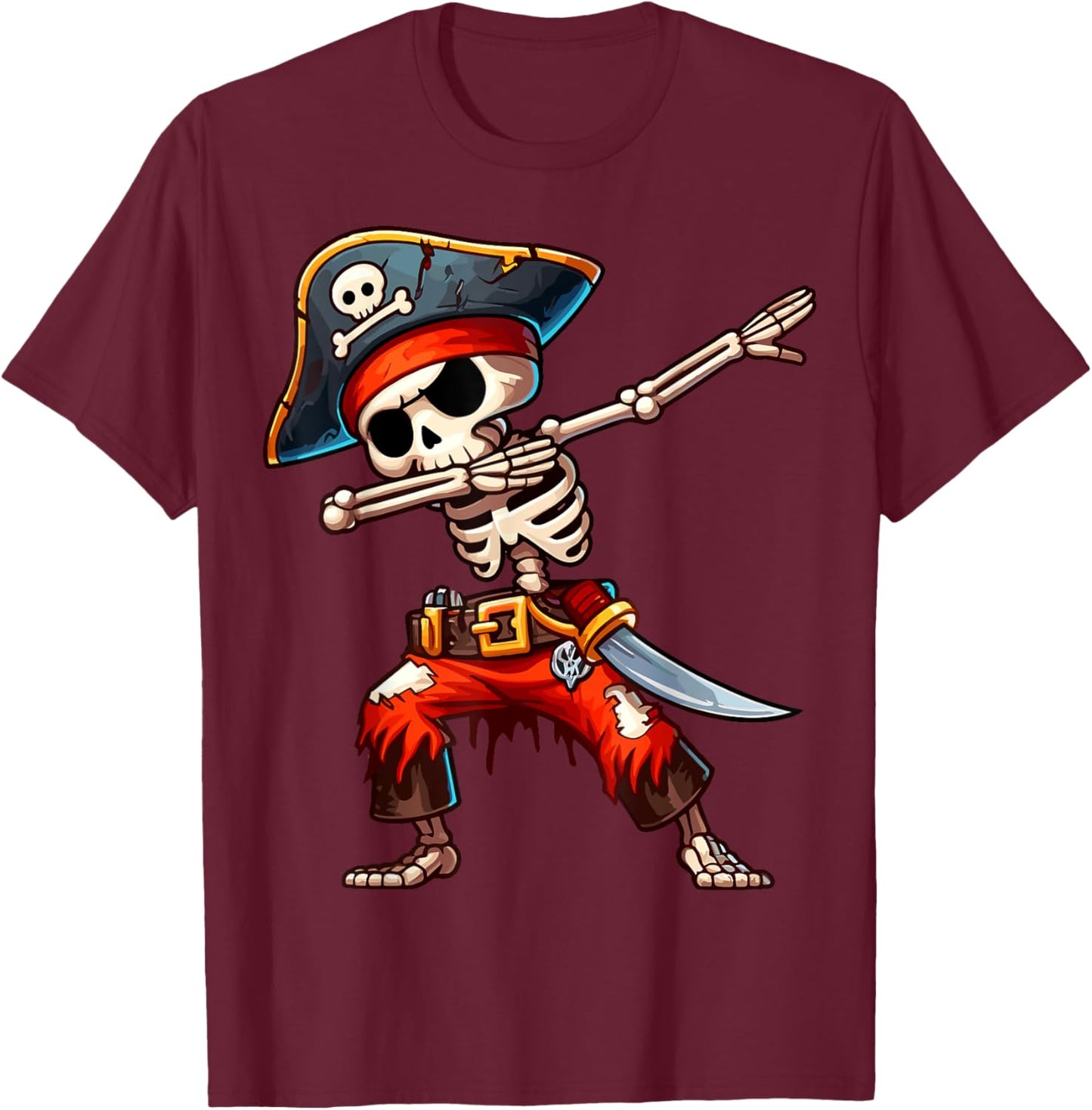 Dabbing Skeleton Pirate Halloween Kids Pirate T-Shirt - T-Shirt | Maroon