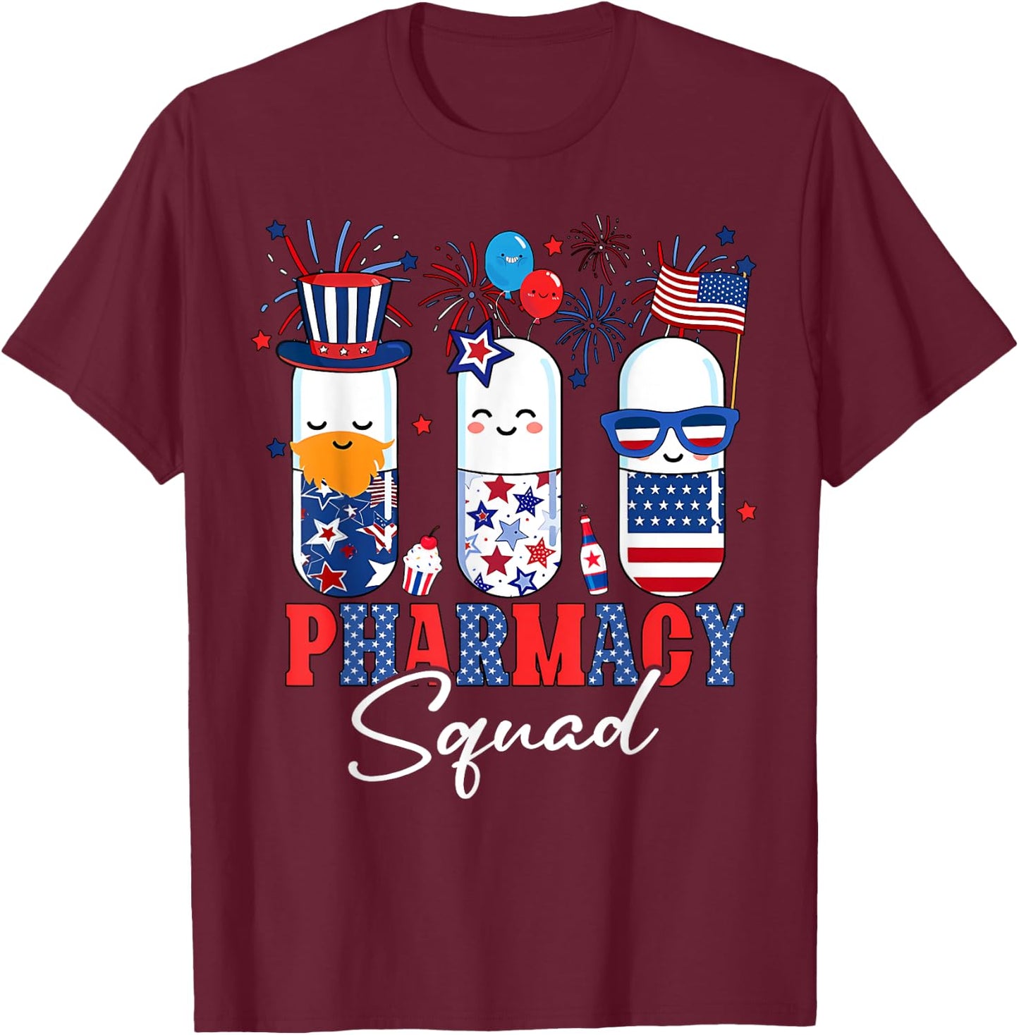 4th Of July Pharmacy Squad Pharmacy Technician Patriotic Women Men T-Shirt - T-Shirt | Maroon