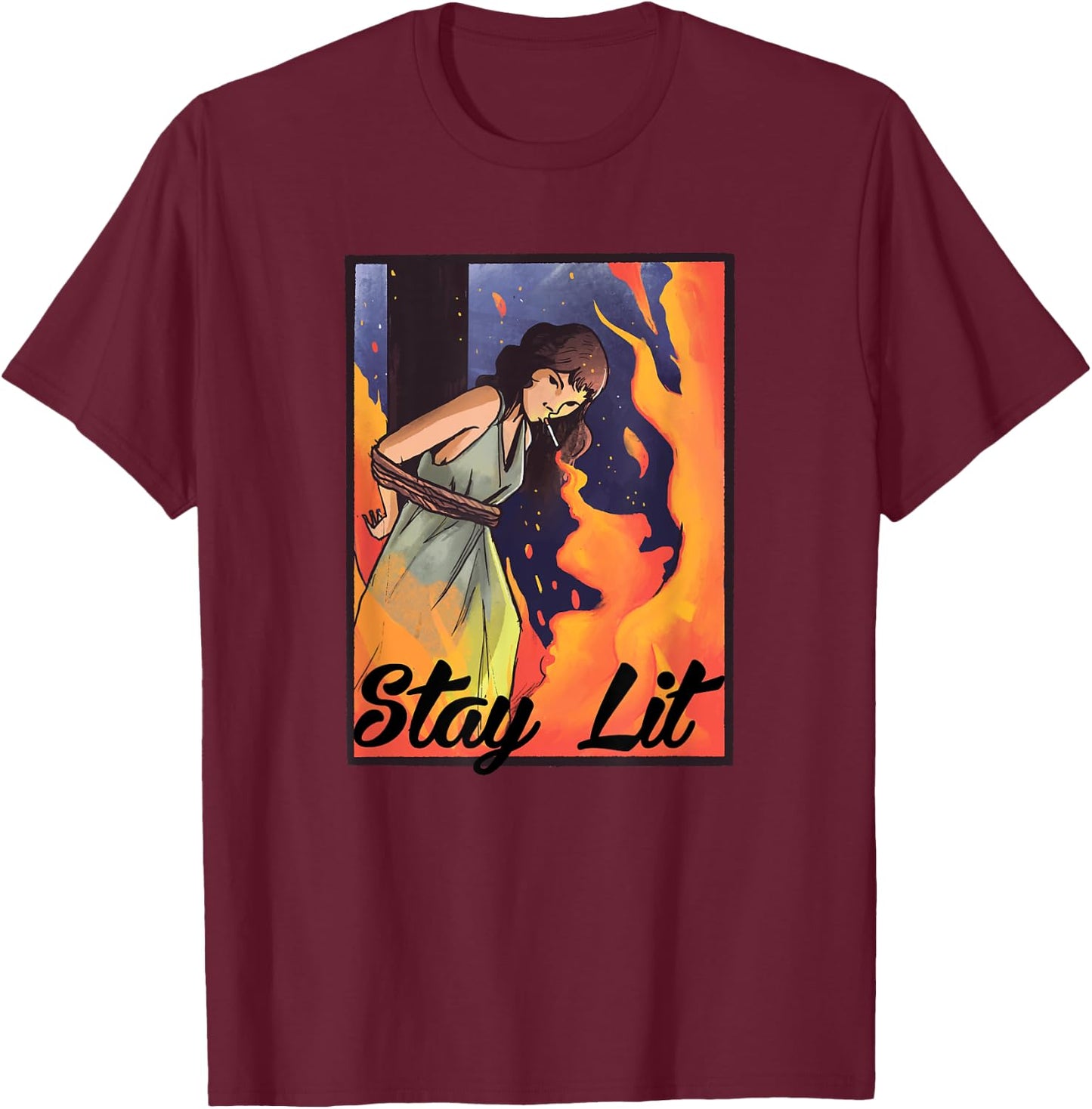 Burning Witch Smoking - Stay Lit T-Shirt - T-Shirt | Maroon