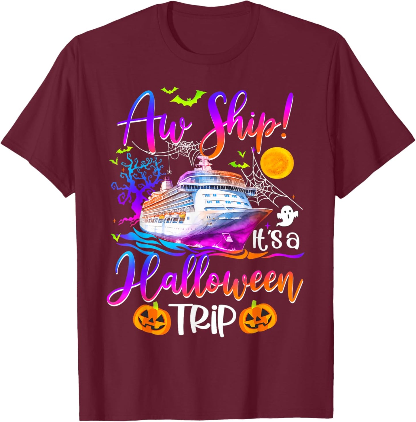 Family Halloween Cruise 2024 Pumpkin Boo Trip Matching T-Shirt - T-Shirt | Maroon