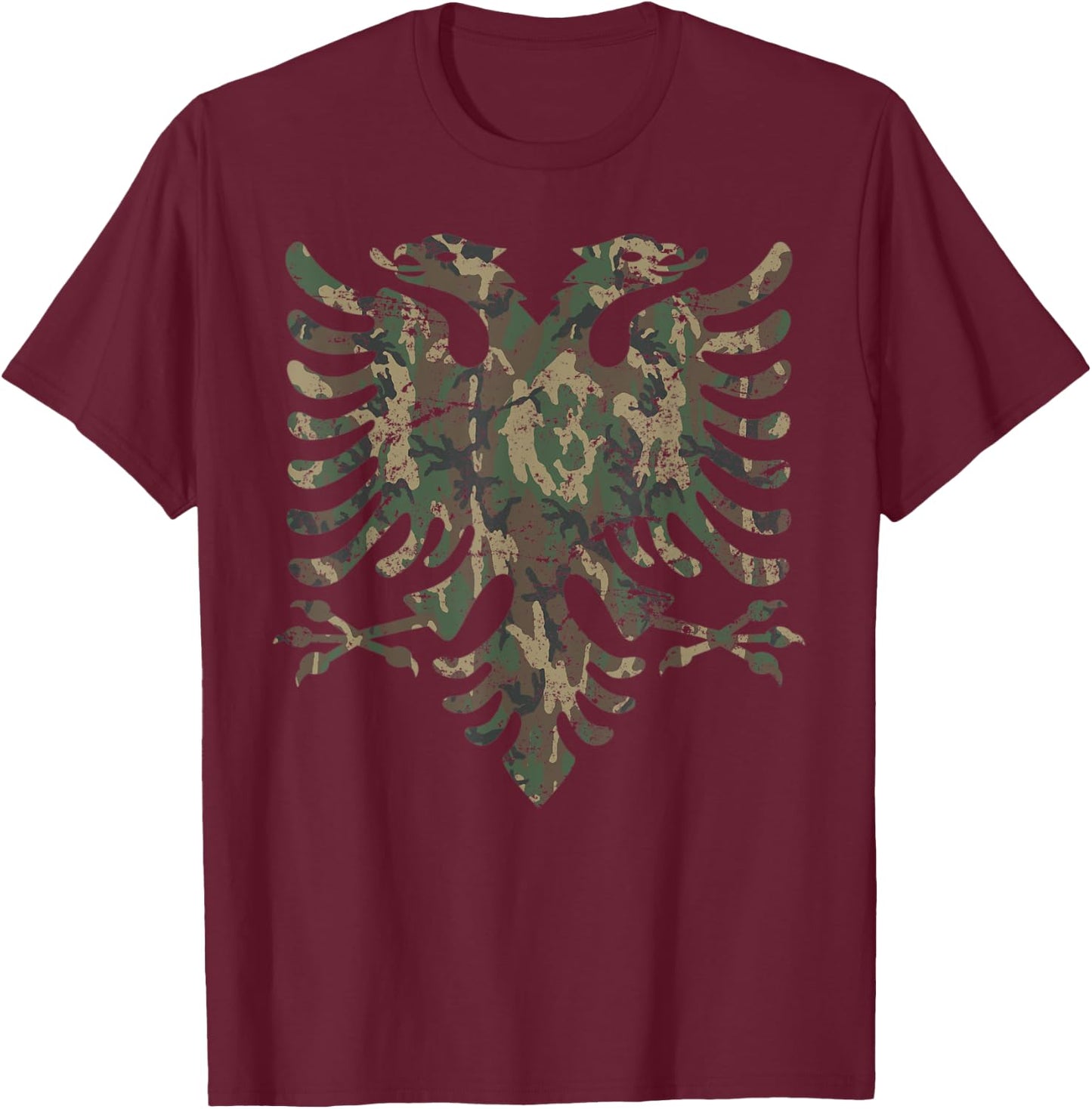 CAMO ALBANIAN Eagle Flag Distressed Camouflage ALBANIA T-Shirt - T-Shirt | Maroon