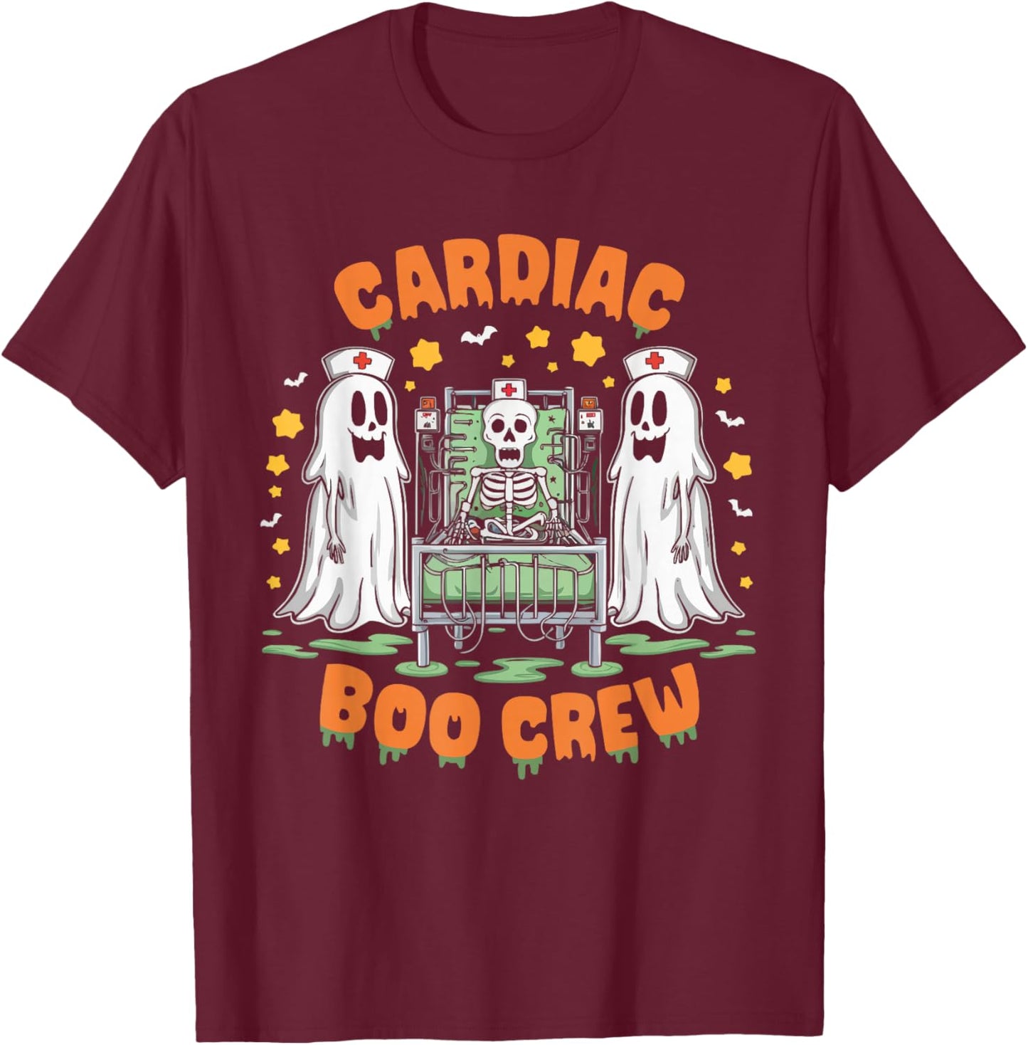Cardiac Nurse Halloween Spooky Nursing Trick Or Treat T-Shirt - T-Shirt | Maroon