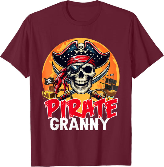 Pirate Granny Halloween Horror Pirate Skull Costume Family T-Shirt - T-Shirt | Maroon