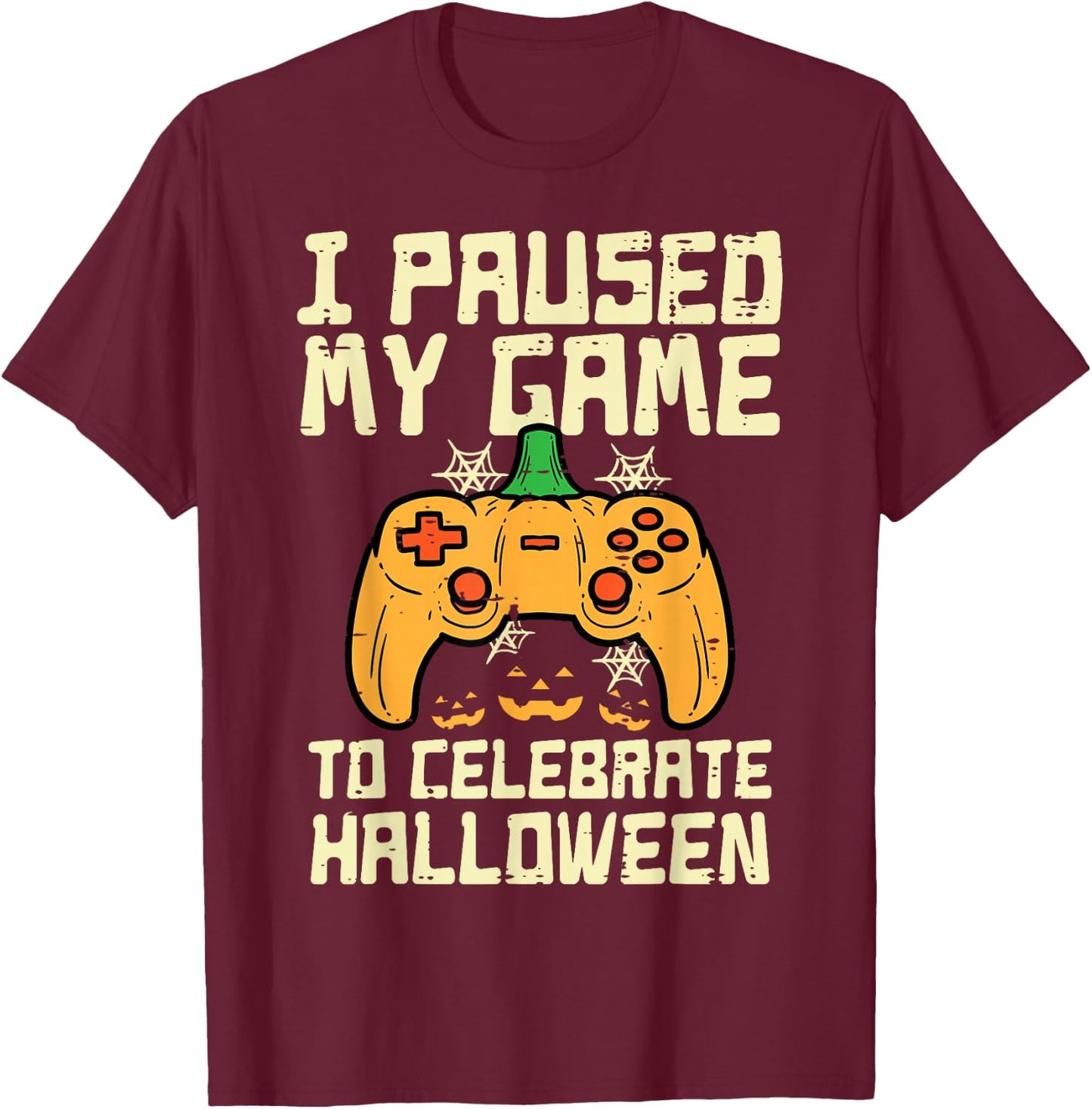 Paused My Game Halloween Gamer Gaming Costume Boys Kids Men T-Shirt - T-Shirt | Maroon