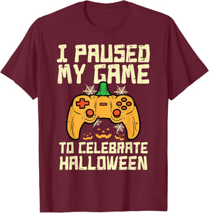 Paused My Game Halloween Gamer Gaming Costume Boys Kids Men T-Shirt - T-Shirt | Maroon
