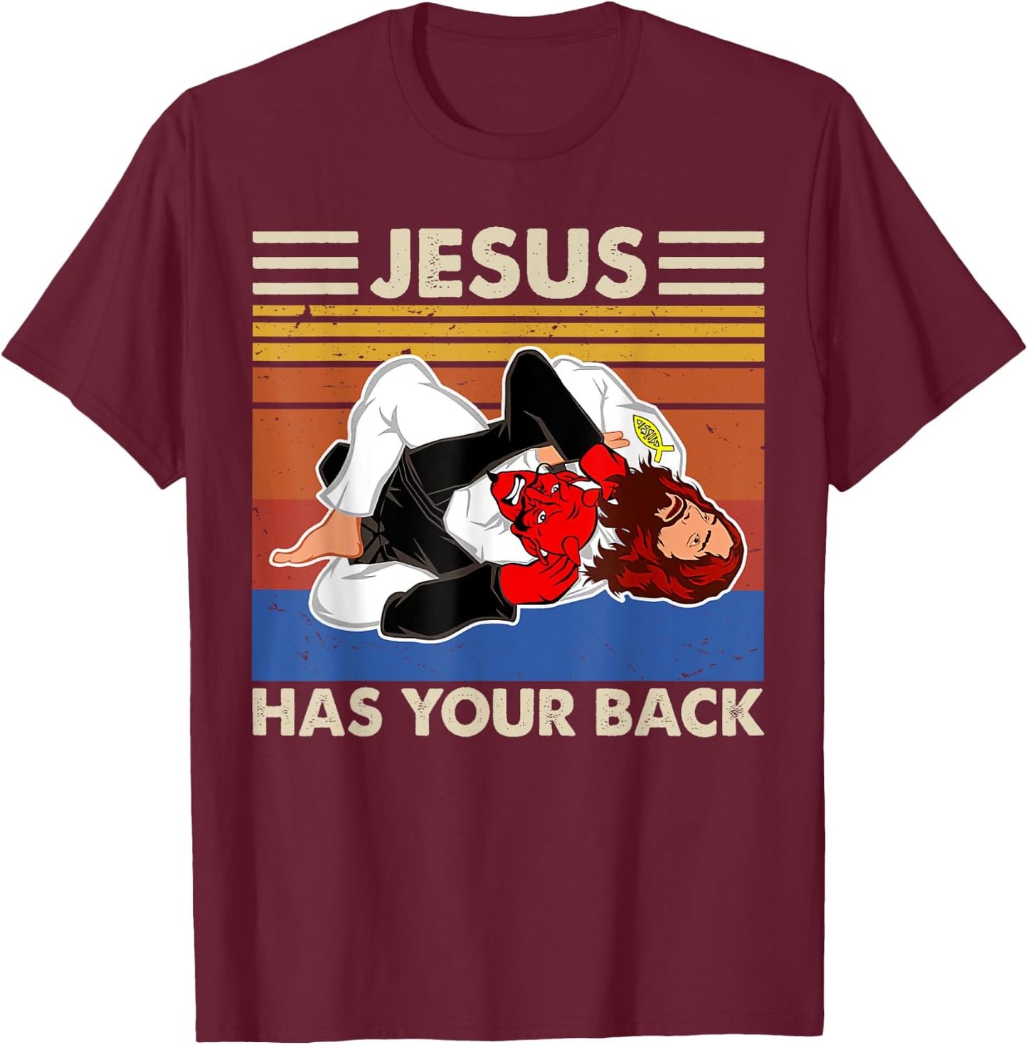 Jiu Jitsu shirts Jesus Has Your Back MMA Brazilian Jiujitsu T-Shirt - T-Shirt | Maroon