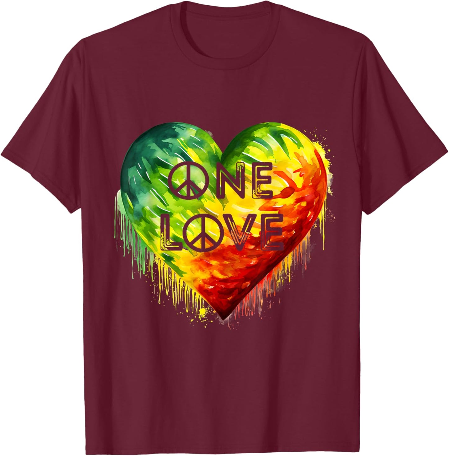 Heart Hippie Jamaica Rastafarian Pride Rasta Roots Rastafari T-Shirt - T-Shirt | Maroon