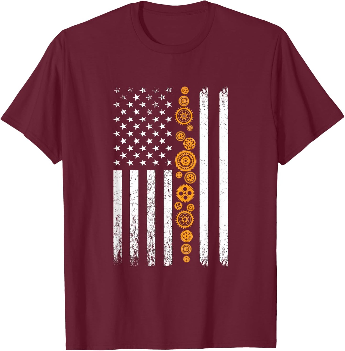 Engineering Gear Cog USA Flag Funny Mechanical Engineer Men T-Shirt - T-Shirt | Maroon