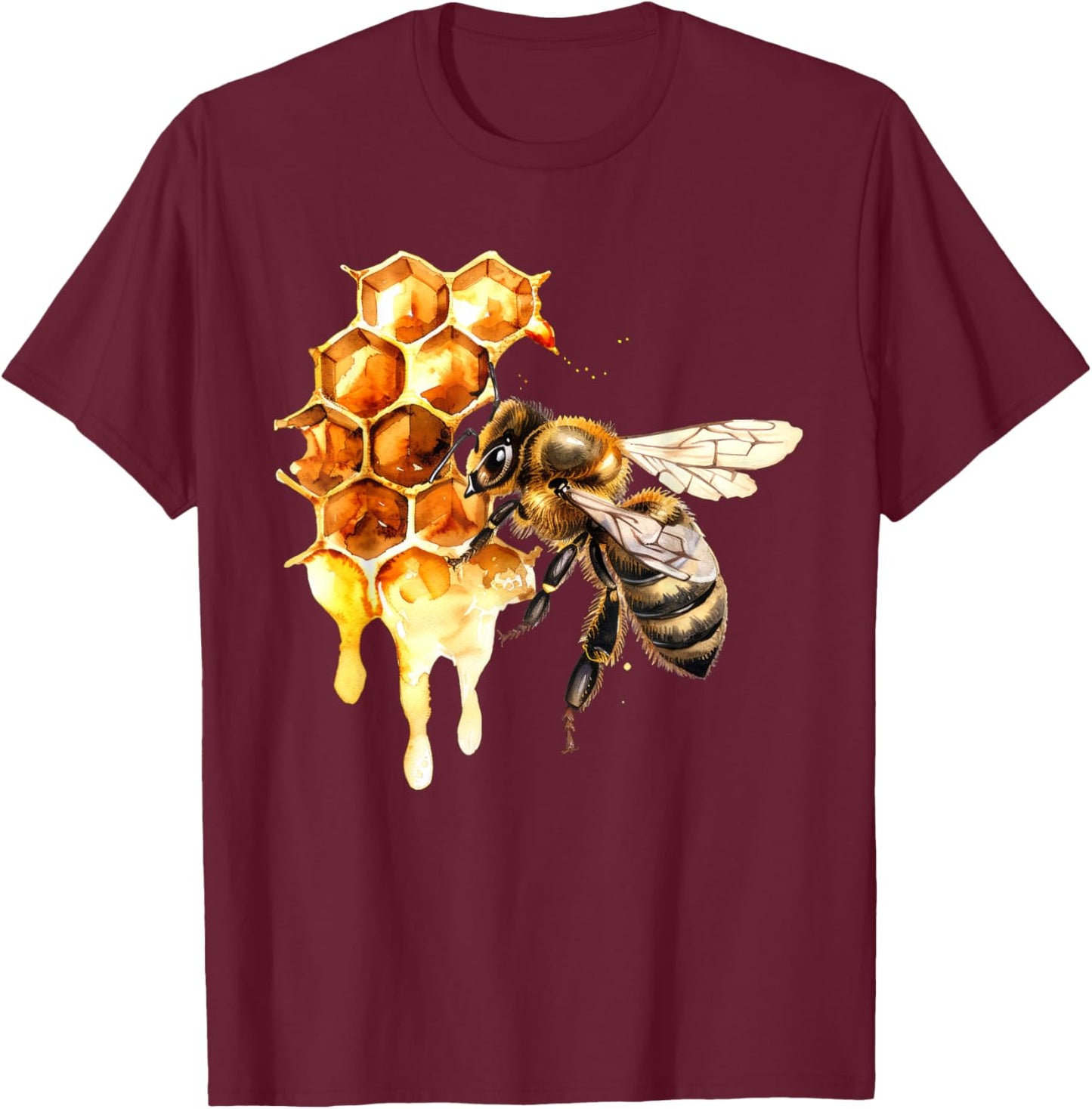 Honey Bee x Honeycomb x Honey T-Shirt - T-Shirt | Maroon