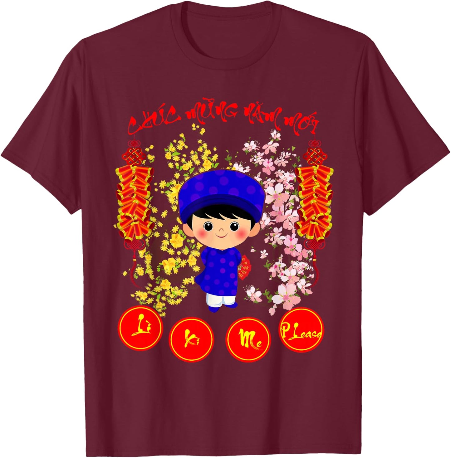 Li Xi Me Please Kid Boys Vietnamese Lunar New Year 2026 T-Shirt - T-Shirt | Maroon