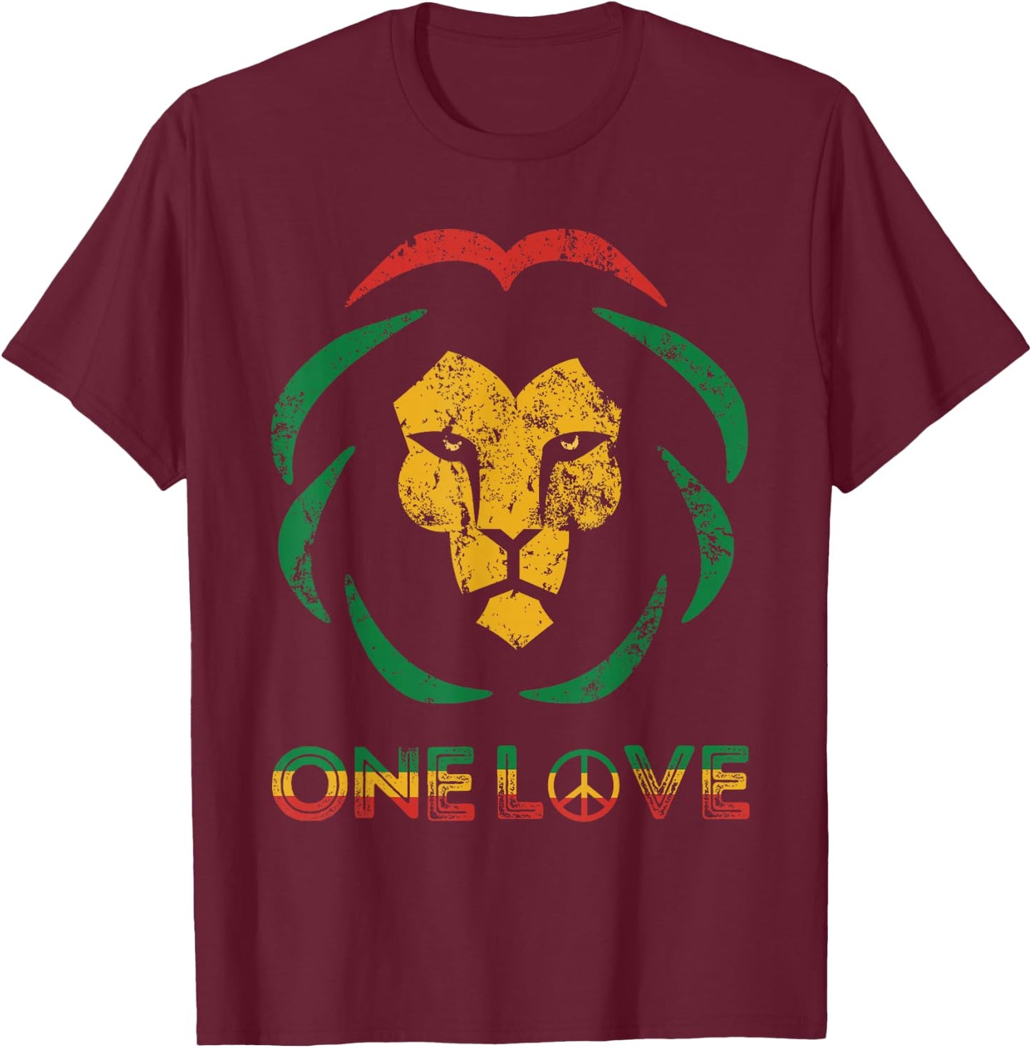 One Love Rasta Reggae Lion Of Judah Rastafari Roots Vintage T-Shirt - T-Shirt | Maroon