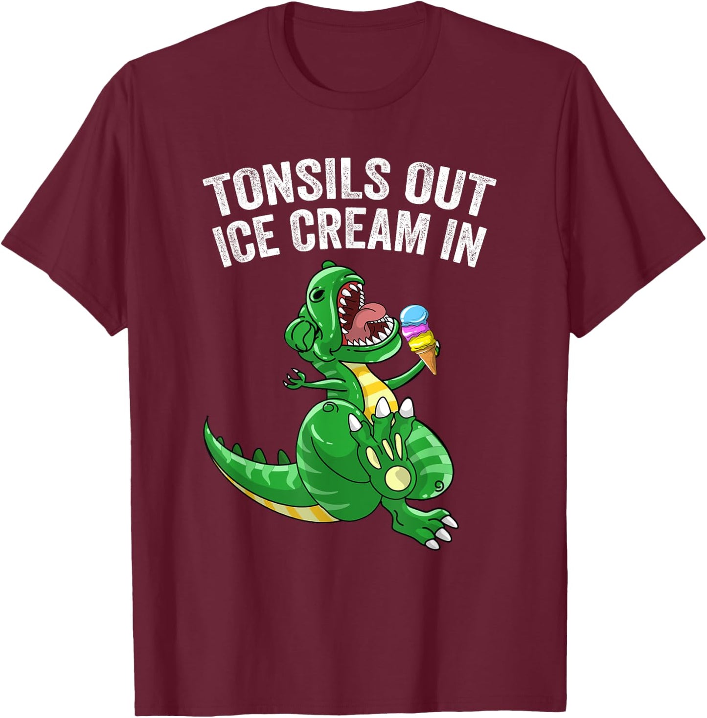 Get Well Gifts Kids Tonsils Dinosaur Tonsillectomy Surgery T-Shirt - T-Shirt | Maroon