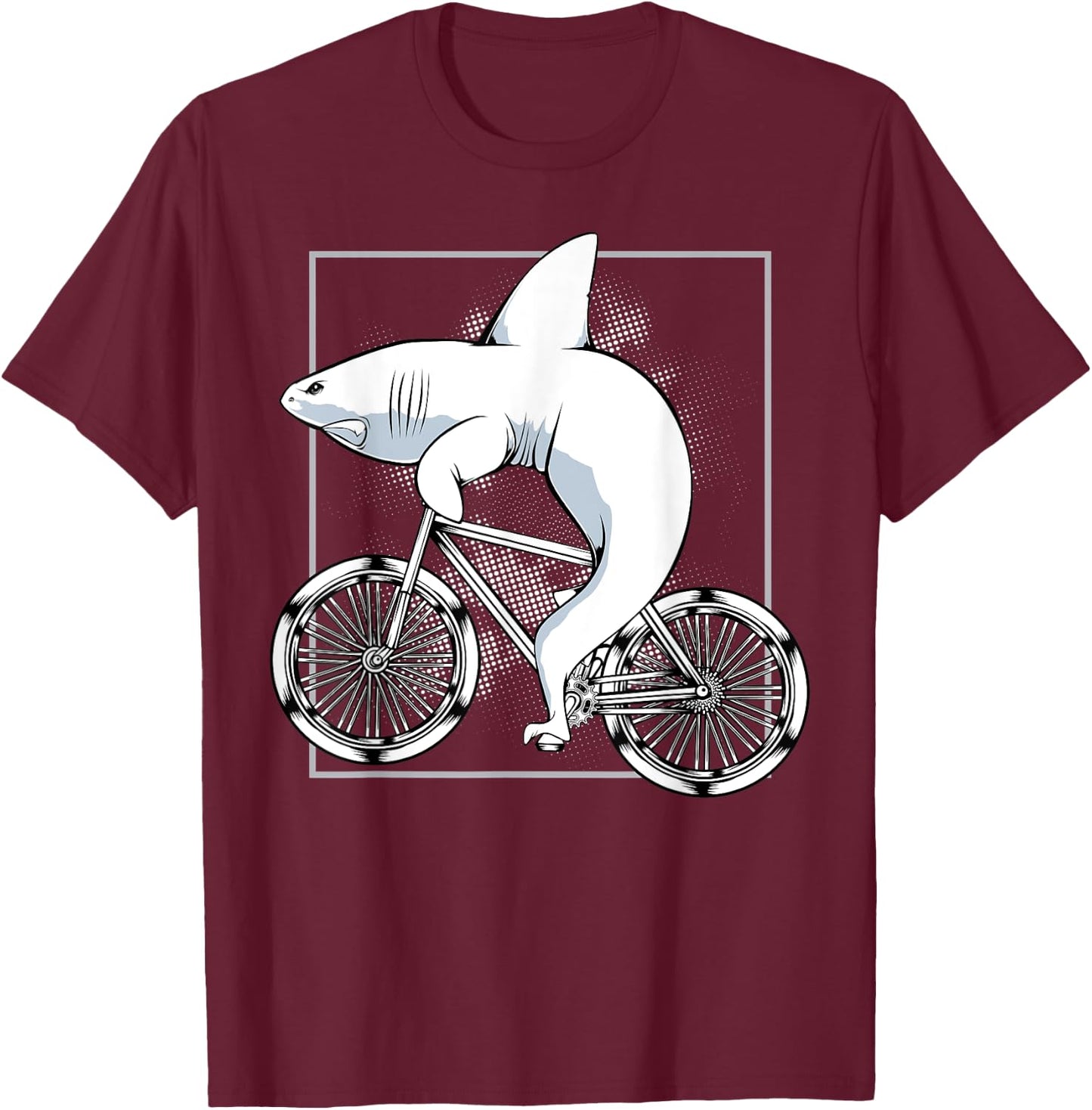 Shark On A Bicycle Cycling Biking Riding Cyclists Gift T-Shirt - T-Shirt | Maroon