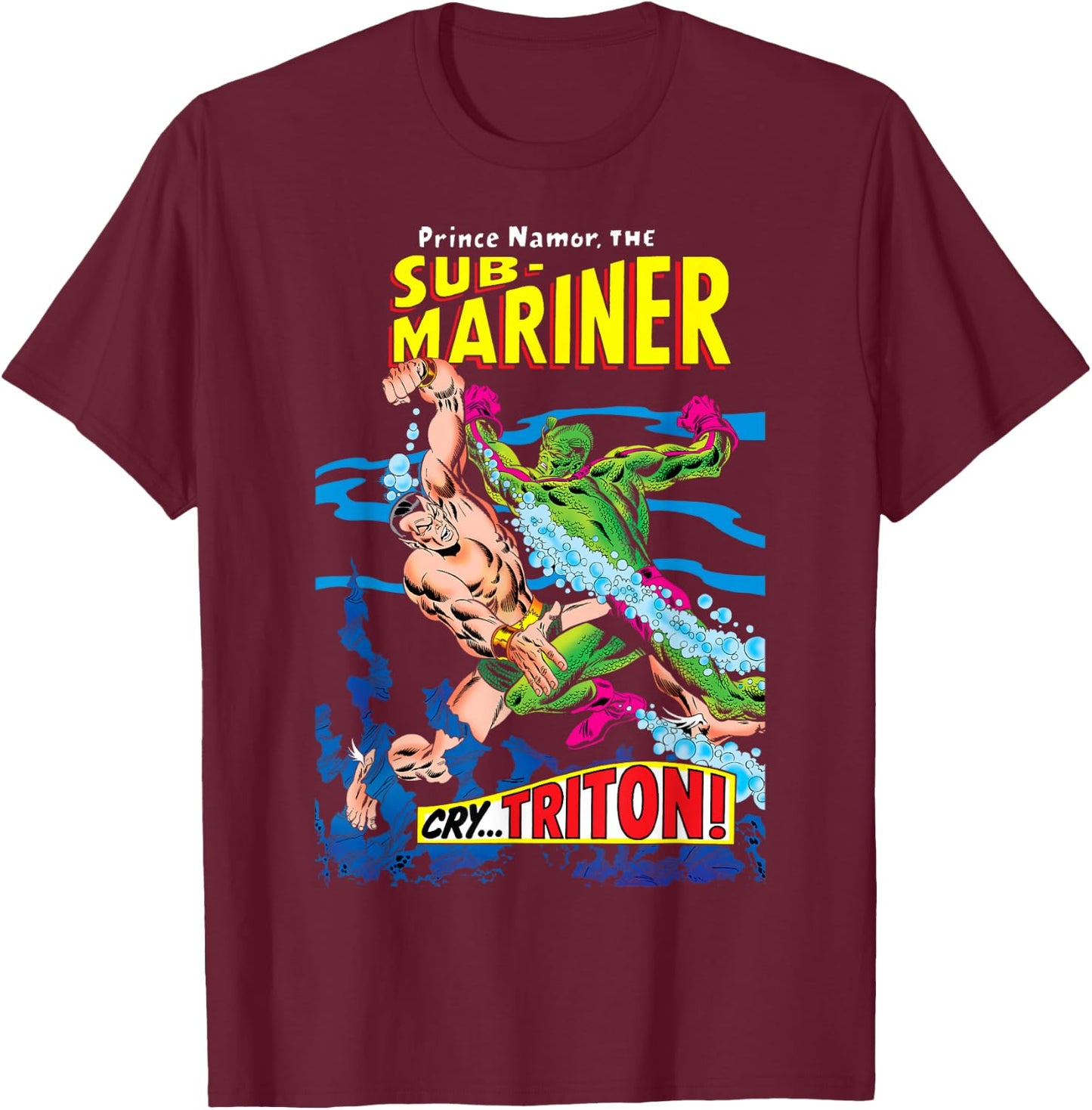 Marvel Prince Namor The Sub-Mariner Cry Triton T-Shirt - T-Shirt | Maroon