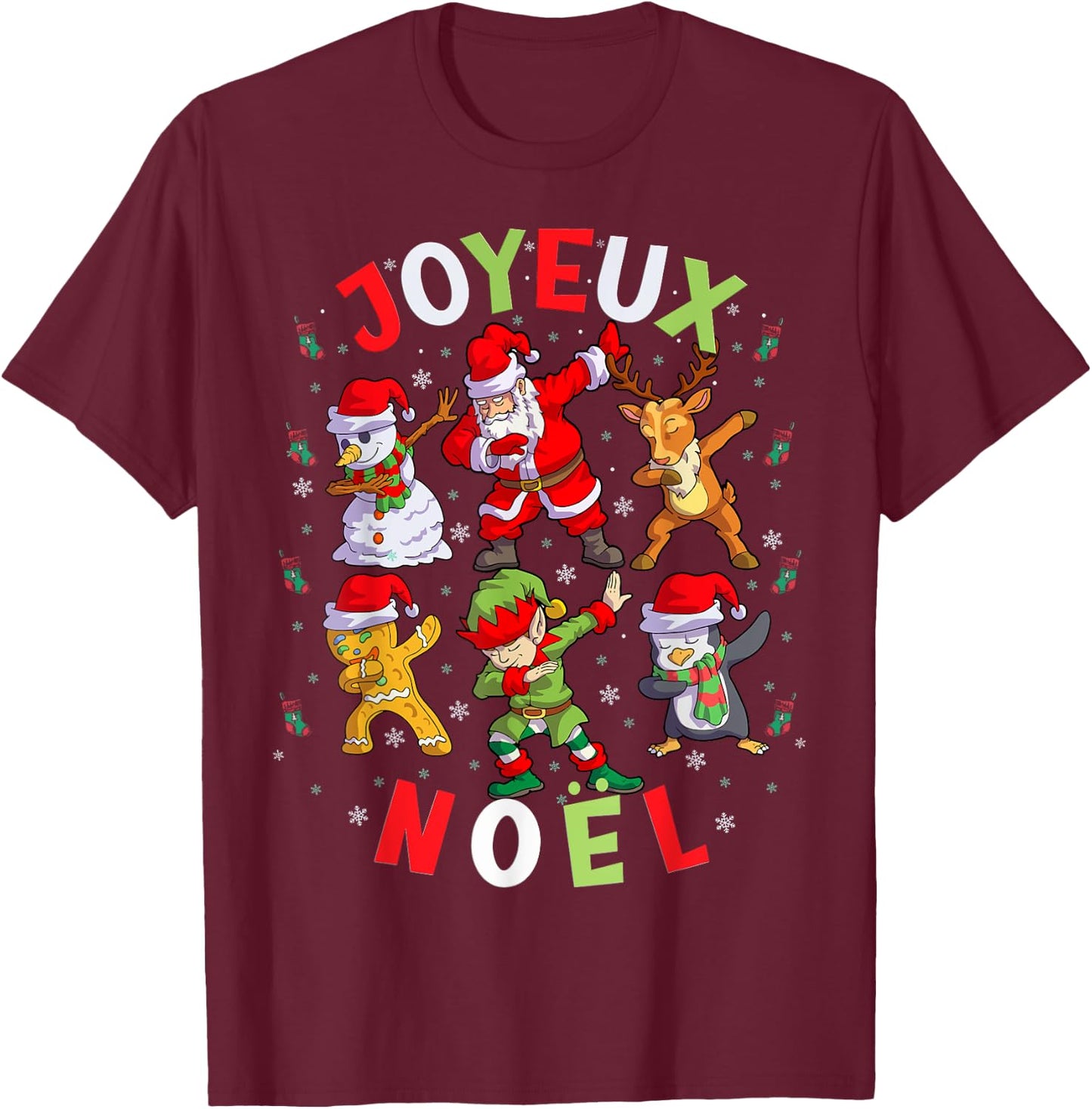 Joyeux Noel Merry Christmas French Squad Santa Elf Dab T-Shirt - T-Shirt | Maroon