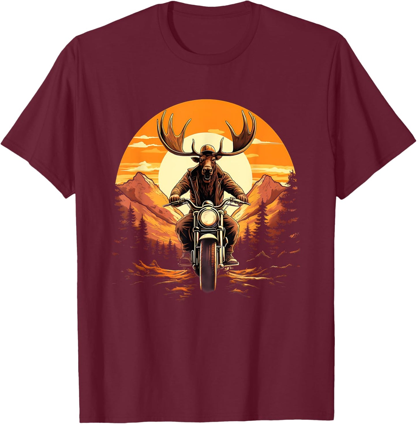 Biker Moose Riding Motorcycle T-Shirt - T-Shirt | Maroon